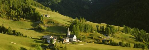 mountains, hill, green, house, village, nature